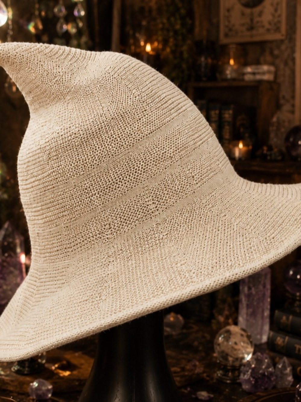 Cream Textured Wide-Brim Cottagecore Witch Hat